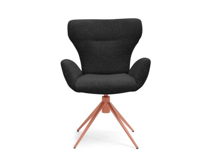 Musterring JustB! SP150 Schalensessel - in verschiedenen Bezugs-und Gestellvarianten - Bouclé Alpine onyx - Stativgestell Metall Lack blush - inkl. Drehfunktion Drehfunktion, Rückholfunktion Modern, Skandinavisch