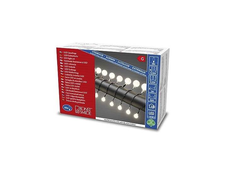 Konstsmide LED Globelichterkette, kleine & große runde Dioden, 80 warm weiße Dioden, 24V Außentrafo, schwarzes Kabel - 3680-107