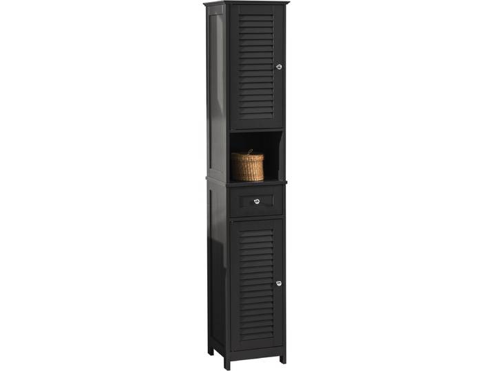 SoBuy Hoge Badkameropbergkast met Lades - Voldoende Ruimte\, Lamellendeur\, Verstelbare Plank\, L32cm x D30cm x H170cm\, Donkergrijs