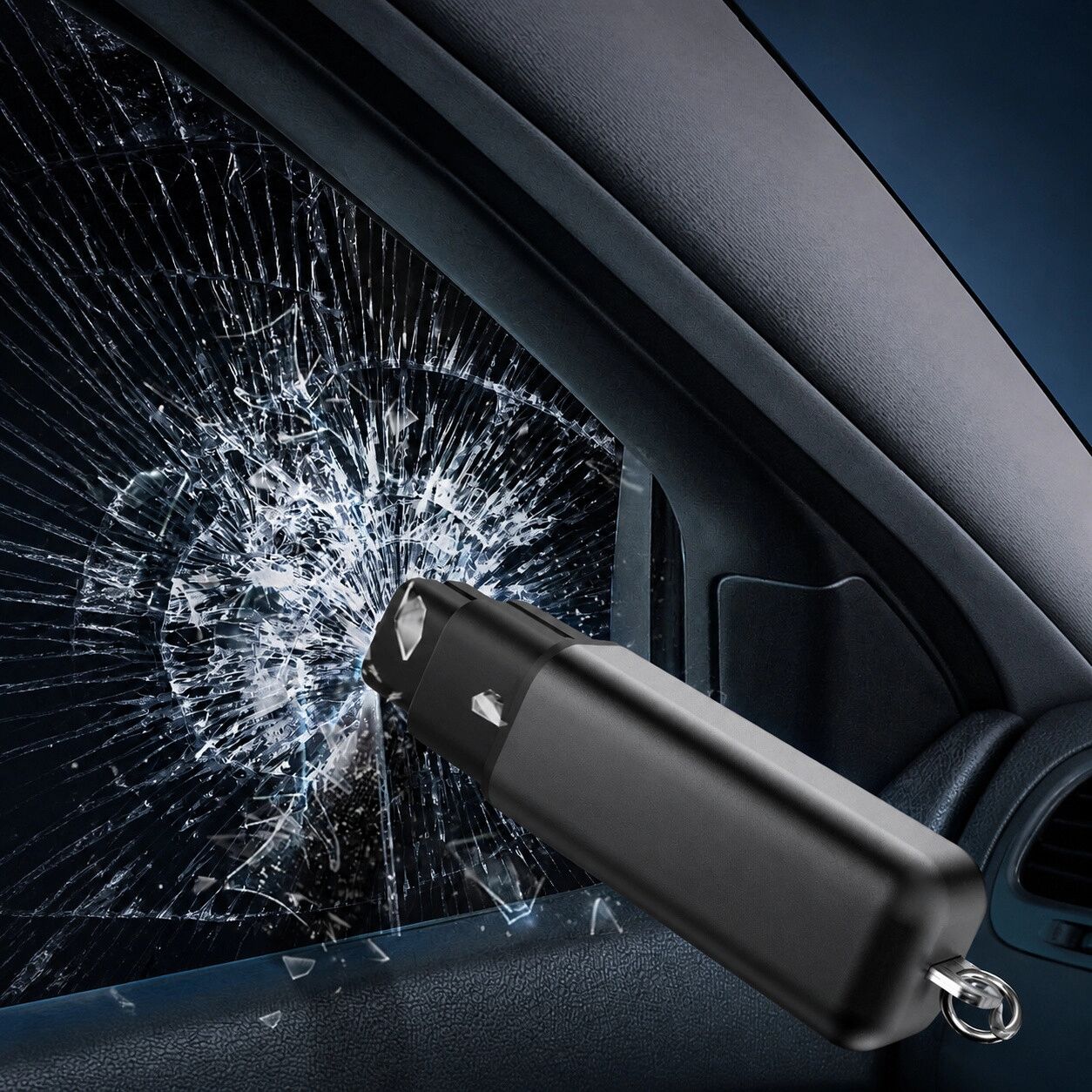 INF Antistatischer Autofensterbrecher mit Wolframstahlspitze, kompaktes graues Notfallwerkzeug