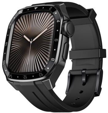 Everyday Crate Apple Watch Series 10 46mm Silicone Watch Band With Integrated Metal Frame Protective Strap black Frame Black Dial