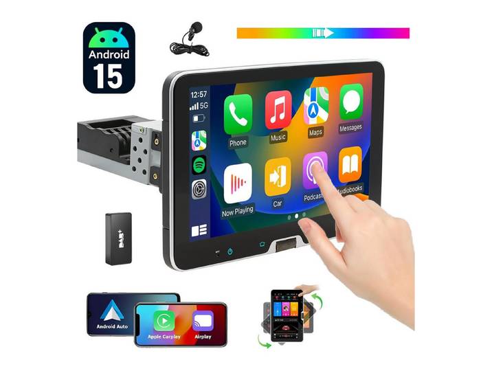 ESSGOO DAB 1DIN Autoradio Android15 64/128GB Carplay Navi WiFi 360° drehbarer Autoradio (DAB (optional), DAB+ (optional), FM, RDS, 4+64GB(optional), 6+128GB(optional), 4G LTE, Carplay Android Auto Bluetooth EQ USB GPS Navi WIFI Touchscreen)