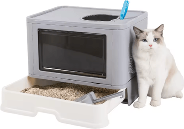 Inspire Picks Foldable Enclosed Cat Litter Box With Top Exit Space Saving Enclosed Cat Litter Box With Scoop gray