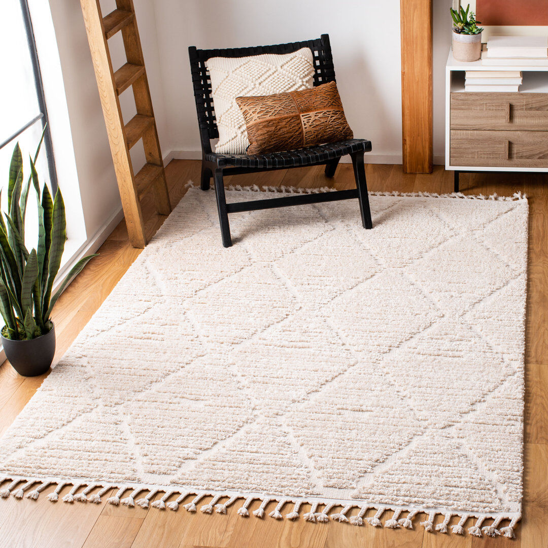 Bloomsbury Market Mazzone Geometric Berber Area Rug Beige Rectangle 122 x 183 cm