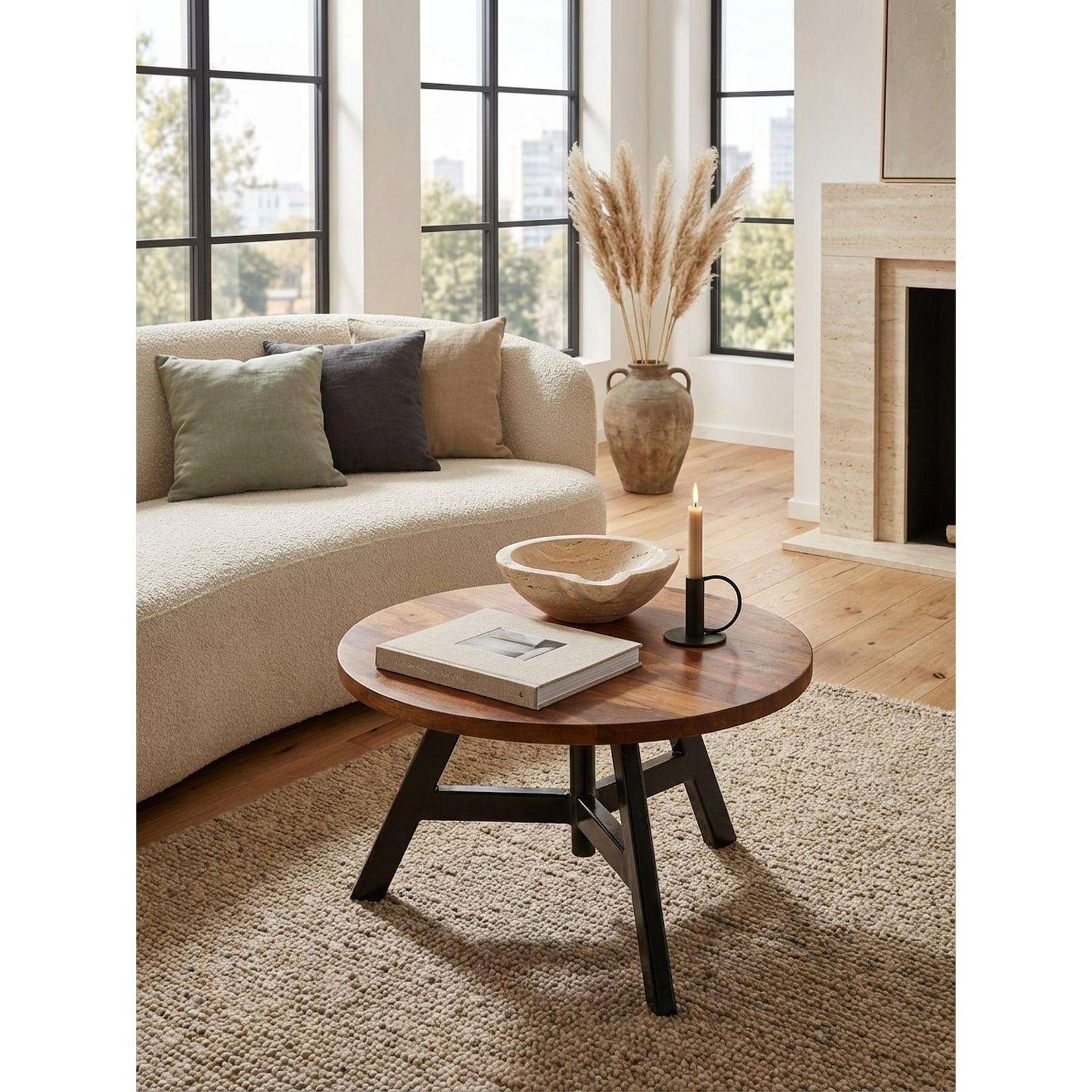 Couchtisch Sheesham Massivholz/Metall Rund 60x60x35cm Modern