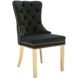 MODFU Esszimmerstuhl Samt Schwarz 95x51x66 cm mit Türklopfer Rücken, Nagelkopfbesatz, vergoldeten Edelstahlbeinen, verstellbaren Füßen