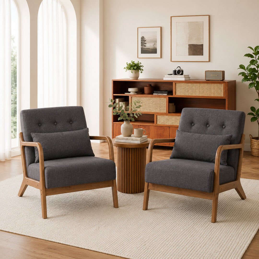 George Oliver Upholstered Armchair Grey Linen 71cm H X 63cm W X 75cm D