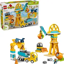 LEGO DUPLO Town 10476 Baustelle mit Baufahrzeugen – 3-in-1-Set Bausatz, Mehrfarbig