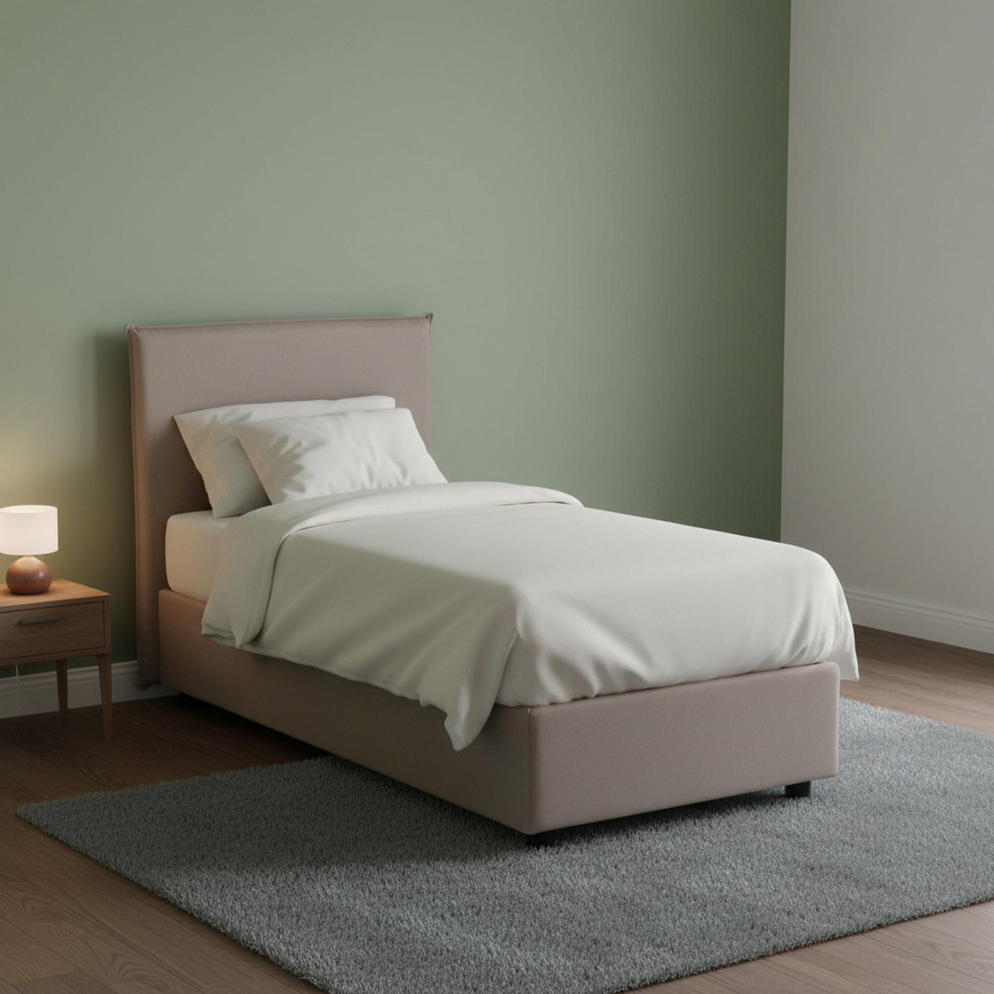 Einzelbett Cira, Containerbett mit Stoffbespannung, 100% Italy, Frontöffnung, passend für Matratze Cm 90x200, Turteltaube
