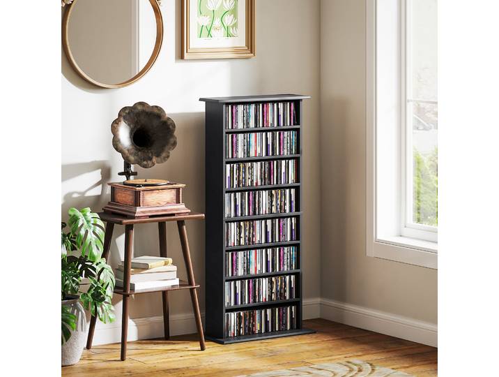 HOMCOM Étagère à CD 6 Niveaux Réglables Noir 58x24x124,5 cm