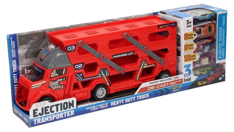Lobbes Auto transportwagen speelgoed met lanceerfunctie - rood - raceauto