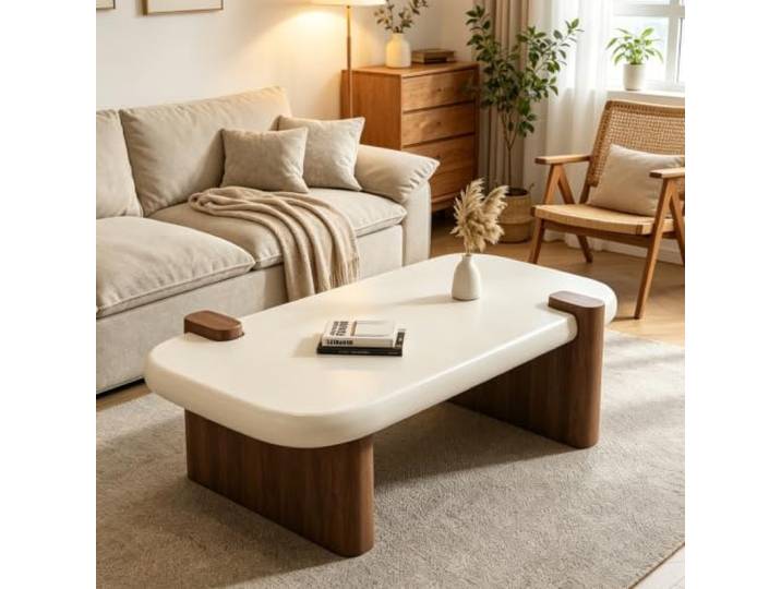 Luxuriöser Mid-Century Couchtisch Massivholz stabilen Zapfenverbindungen Couchtisch wasser- und fleckenfeste glatte Tischplatte, dicke Massivholzbeine mit hoher Tragkraft(51.2x27.6 )
