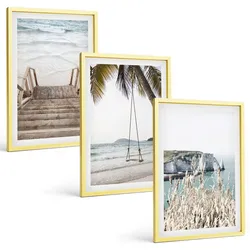 BILDER SET 3er Set - 40x60 cm Goldrahmen - Strandtreppe aus Holz, Schaukel