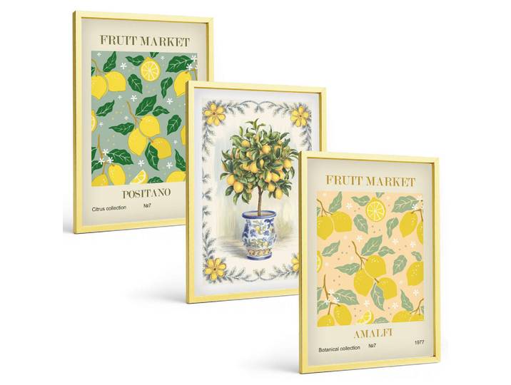 Tulup Bilder SET 3er Set - 40x60 cm Goldrahmen - Zitrusfrüchte aus Italien, Goldfarben, Kunststoff, Rechteckig, 40x60 cm, Fotografie, Bilder & Rahmen, Bilder