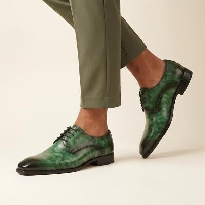 LightInthebox Men's Genuine Leather Dark Green Dress Shoes, Premium Luxury Oxford for Business, Formal Events Upscale Social Wear