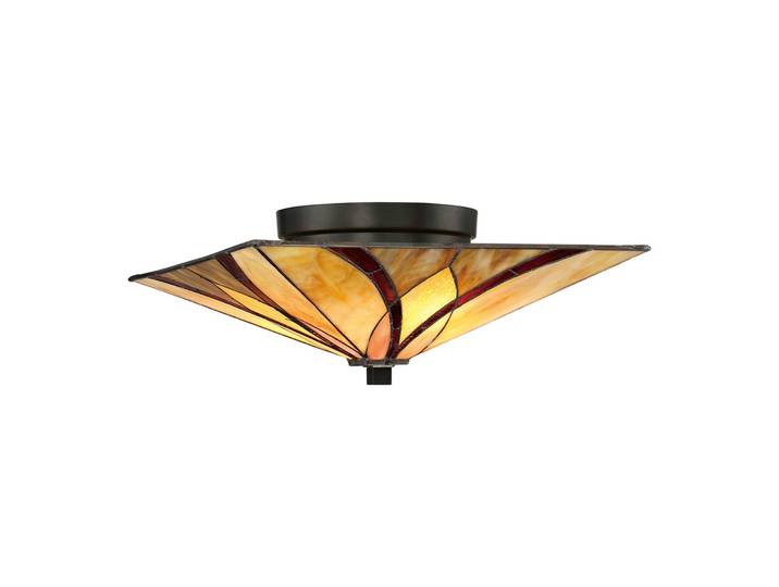 QUOIZEL Tiffany Deckenlampe Asheville, dimmbar, gelb / orange, für Wohn- / Esszimmer, Metall, Tiffany, Deckenlampe