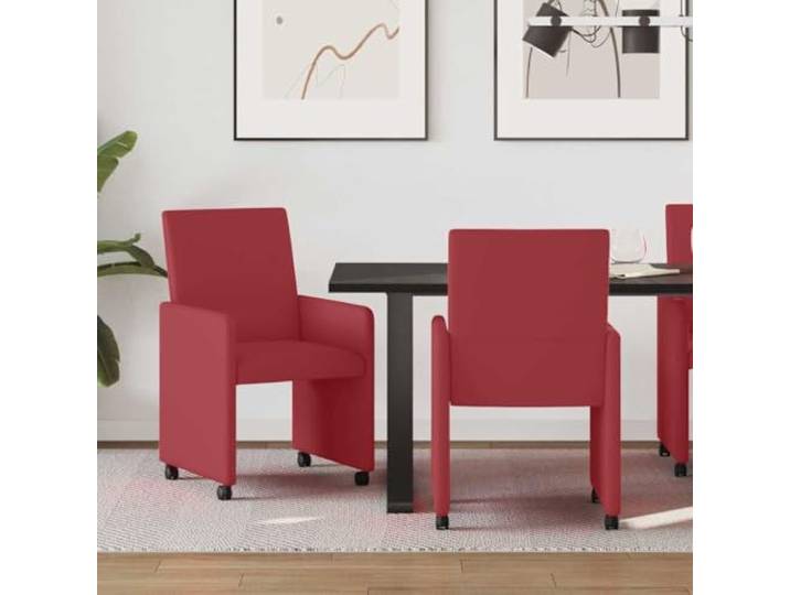 KTHLBRH Esszimmerstühle mit Rollen 2 STK Kunstleder Weinrot Kunstleder, flecken- und abriebfest, Schaumstoffpolsterung, ergonomische Armlehnen, Rollen, einfache Montage