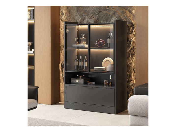 STILVORA Vitrine mit LED-leuchtung,Glasvitrine Standvitrine mit Klapptür®al,schwarz