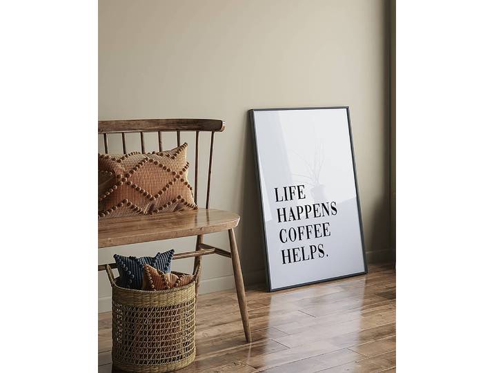 Bild Coffee Helps Rahmen: Buche Massiv, lackiert Abdeckung: Acrylglas Multicolor 63 x 83cm