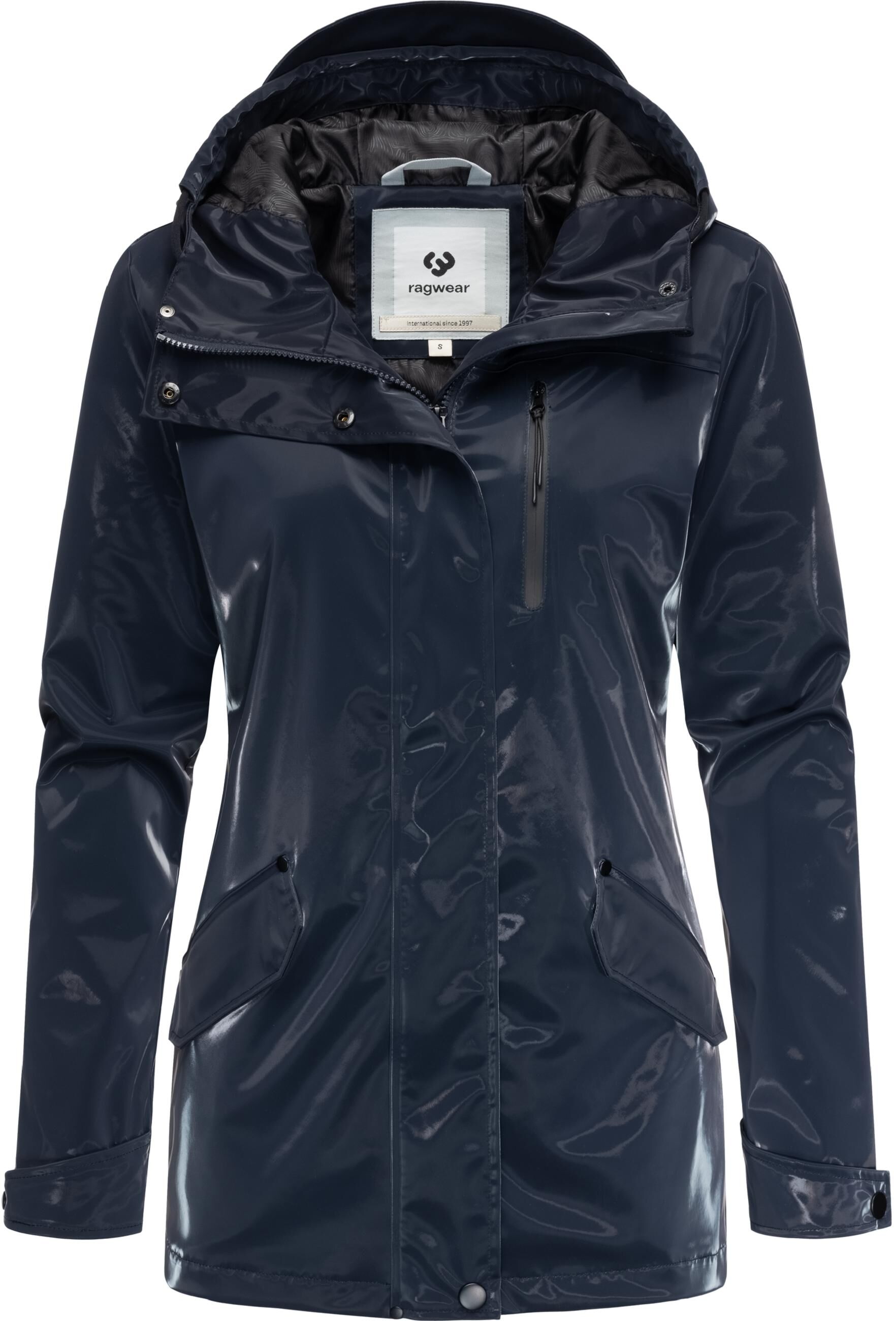 Outdoorjacke RAGWEAR "Outdoorjacke Meast Rainy", Damen, Gr. XS, blau (navy), Obermaterial: 100% Polyester PES.  Obermaterial: Futter: 100% Polyester PES., figurumspielend Po-bedeckend, hoch geschlossener Ausschnitt, verstellbar abgesteppte Kante, Jacken O