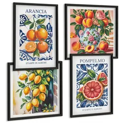 BILDER SET 4er Set - 50x50 cm & 40x60 cm Schwarzer Rahmen - Italienische Zitrus-Modeplakate