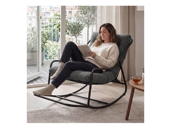 LuxusKollektion Schaukelstuhl Schaukelstuhl Papasan Stahlrahmen 160kg Innen Außen Grau