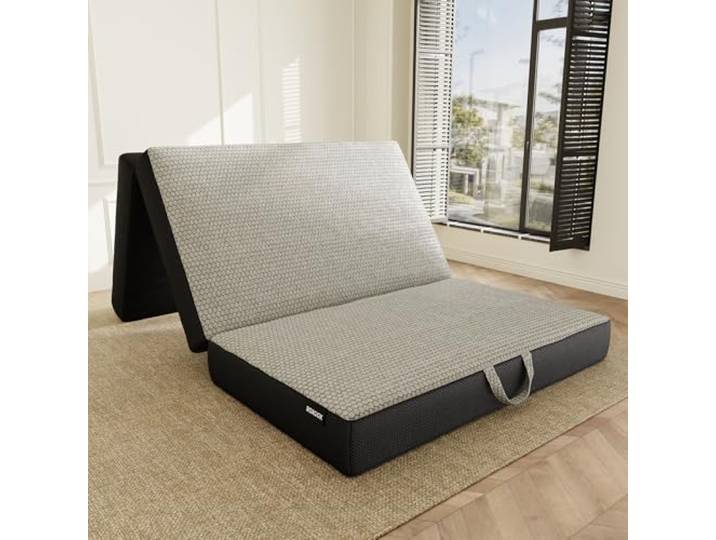 ROXGOX Dreifach gefaltete Matratze aus Memory-Schaum, tragbares Bodenbett, 15 cm, faltbare Matte mit waschbarem Bezug, Griff und rutschfester Unterseite, für Wohnmobil, Reisen, Camping, Yoga (190 x 96