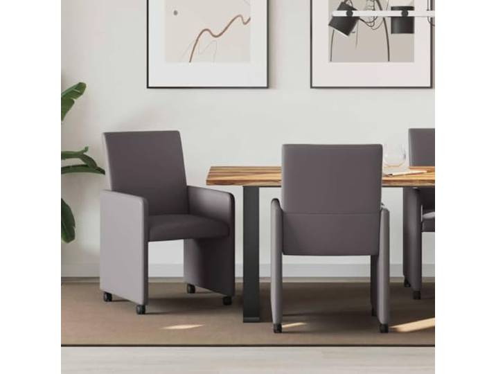 KGHFDVB Esszimmerstühle mit Rollen 2 STK. Kunstleder Grau, Küchenstühle Moderne Eleganz, minimalistisches Design, pflegeleichte Oberfläche, komfortable Polsterung, einfache Montage, vielseitig