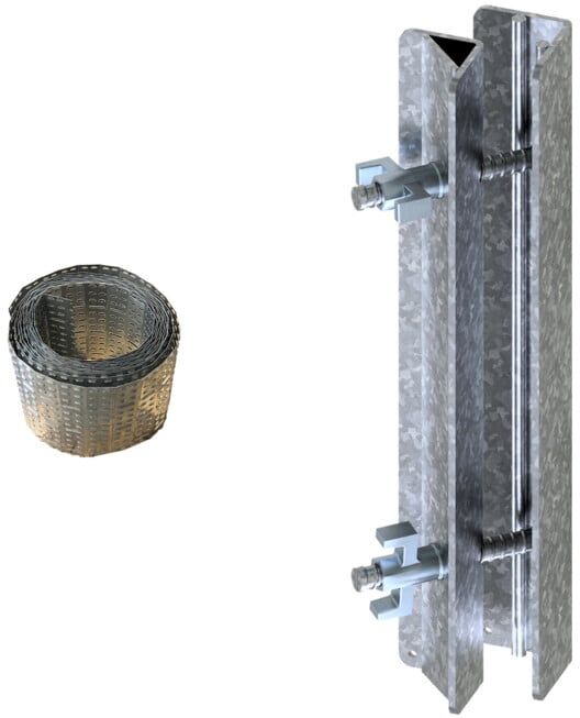 Set Schake Schalband Höhe 220 mm + Schake Fensterstütze, Länge: 0,90 m - 1,50 m, lackiert + Schake Schalungszwinge, große Ausführung 90/50, lackiert + Schake Aussparungsschalwinkel zur Aufnahme von Schaltafel