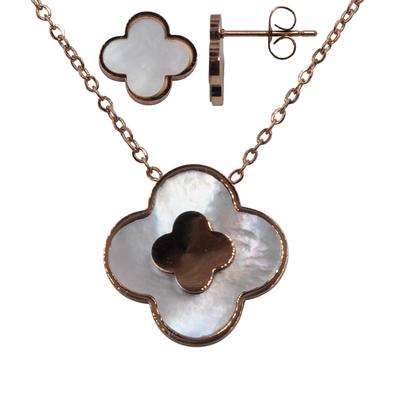 Ohrring und Ketten Set FIRETTI, rosa (roségoldfarben, perlmuttfarben), Schmuck_Sets, Damen, Edelstahl