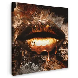 LEINWANDBILD Gold - Lippen - Kunst - Gold - Luxus - Abstrakt Wandbild Wohnzimmer 50x50 cm