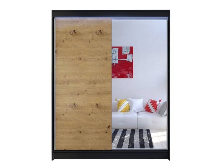MIRJAN24 Kleiderschrank Camino I (mit Spiegel, Kleiderstange, Einlegeboden) Praktische Schwebetürenschrank, Garderobe