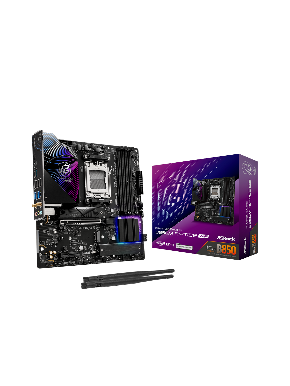 ASRock B850M Riptide WiFi Mainboard - AMD B850 - AMD AM5 - DDR5 RAM - Micro-ATX