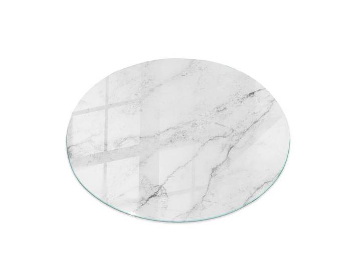 Tulup Glasplatte Ø80 Marmoroberflächenmuster, Hellgrau, Glas, Rund, 80x0.4x80 cm, Esszimmer, Esstische, Tischsysteme