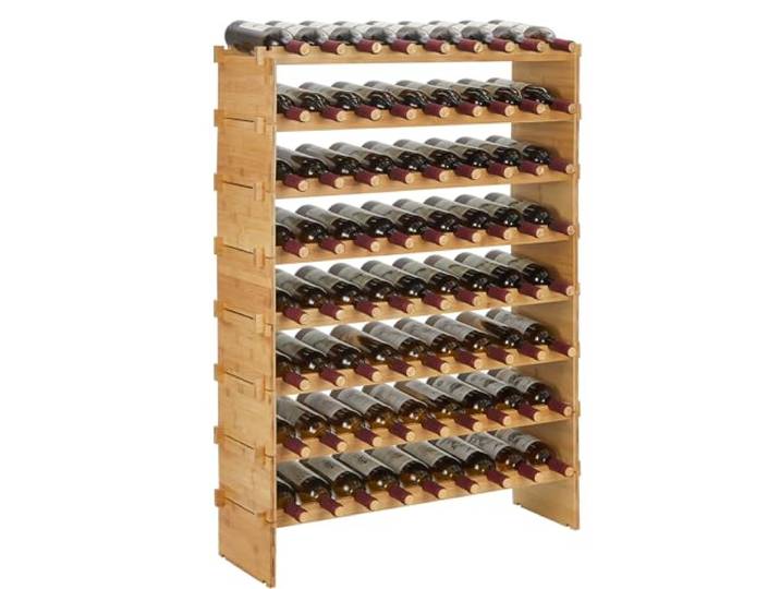 Weinregal Weinständer für 72 Flaschen, BambusßFlaschenregal mit 8 Fächern weinregal stapelbar, wackelfrei & platzsparend für Küche, Bar oder Keller