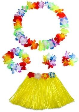 Useful Little Things Hawaiian Dance Child Skirt With Leis Costume 15.7 Inch Elastic Luau Grass Skirt Flower Bracelets Headband Necklace Set 5pcs Yellow 15.7 In