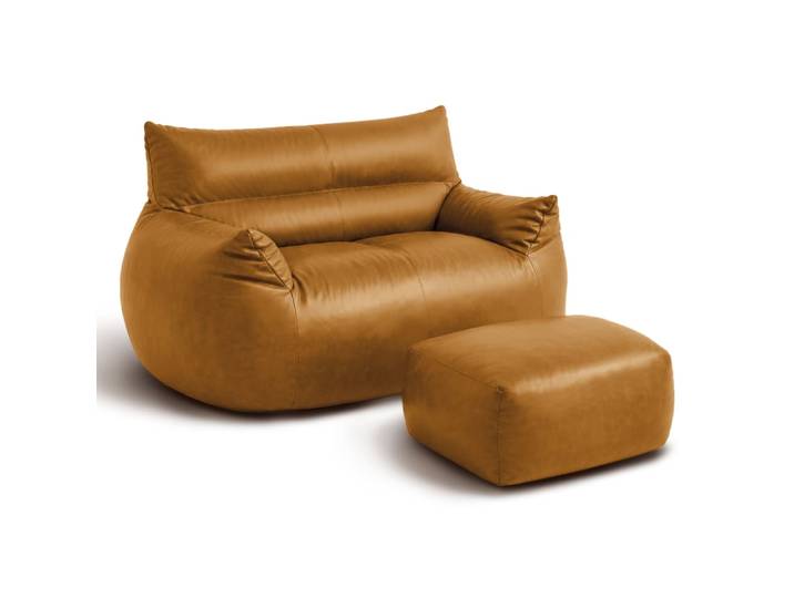 Fauteuil poire en tissu technique marron avec repose-pieds