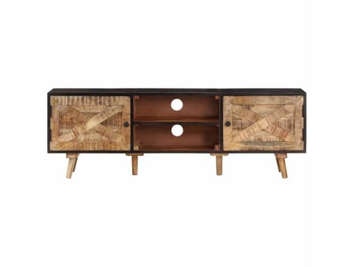 TV-Unterschrank 140x30x46 cm aus Mangoholz und Akazien für Wohnzimmer Rohes Mango und Akazien Design, Geräumige Hifi-Schrank, Maserung Stabile 140 cm Tischplatte für Wohnzimmer und Schlafzimmer