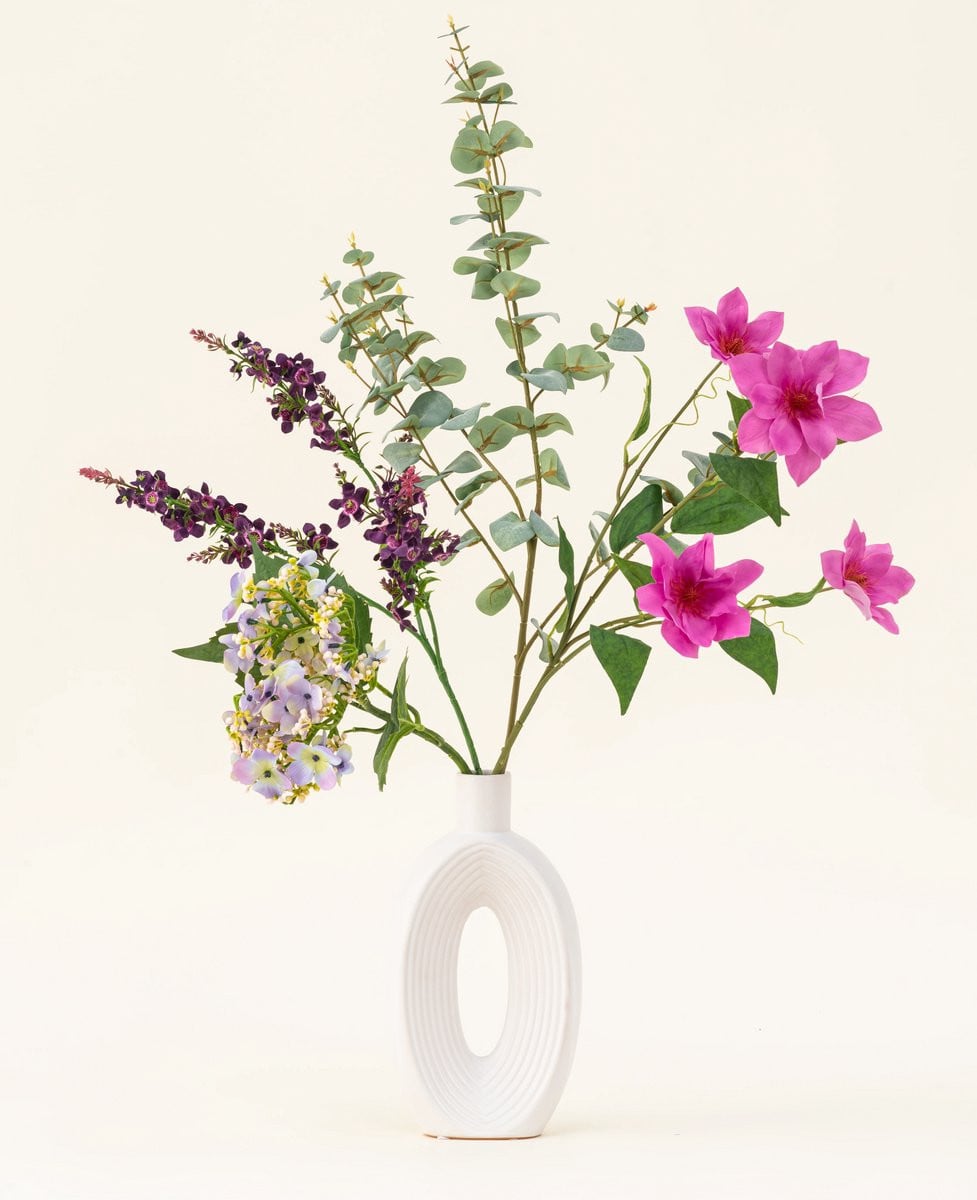 Easyplants Zijden kunstbloemen boeket Lavender Skies - Donker Roze, Green, Bordeaux