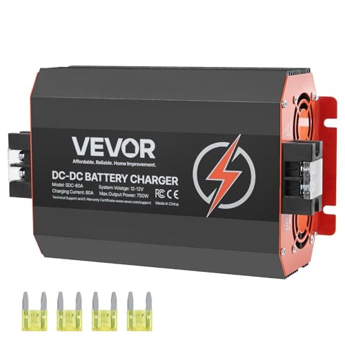 VEVOR 12V 60A DC/DC acculader 750W voor loodzuur, lithium, AGM, GEL en natte accu's, zwart