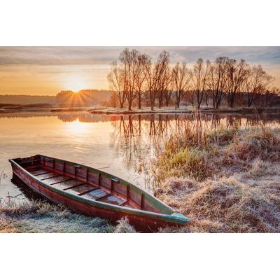 Fototapete PAPERMOON "Boot in Winterlandschaft", bunt, B:3,5m L:2,6m, Vlies, Tapeten