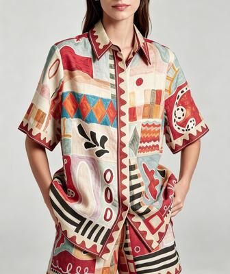 Lush Living Finds Boho Set For Women Linen Look Button Up Shirt & Drawstring Shorts Beach Outfit set l