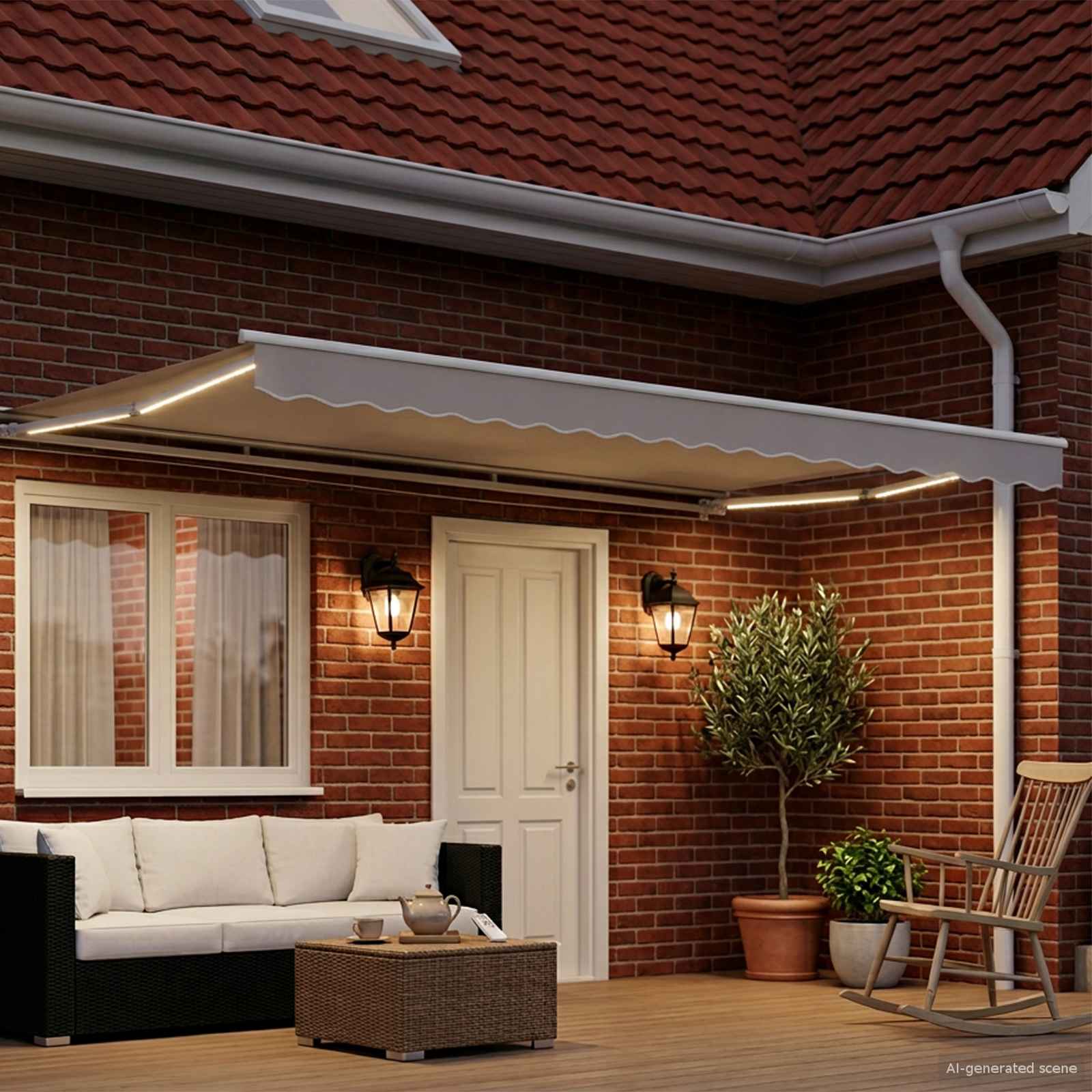 vidaXL Manual Awning Frame with Solar LED 5 x 3 m Blanc
