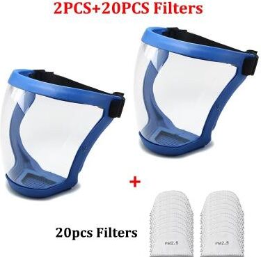 Inspired Finds Transparent Splashproof Face Shield Protective Safety Mask For Work, Outdoor, And Daily Use 2pcs Blue Set