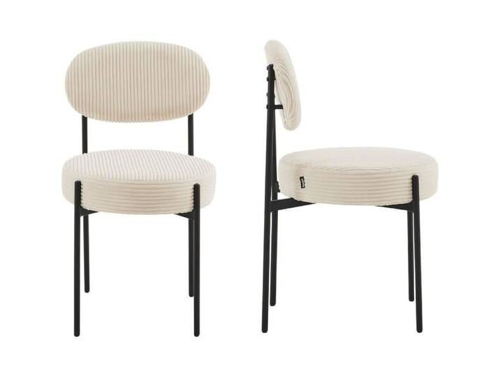 Chaises de salle à manger - HOMIFAB - Evora - Velours côtelé - Beige - Structure en métal noir