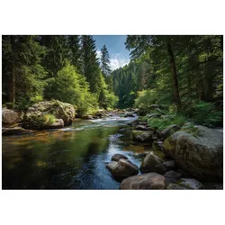 FOTOTAPETE Wald Fluss Grün 300x210 cm