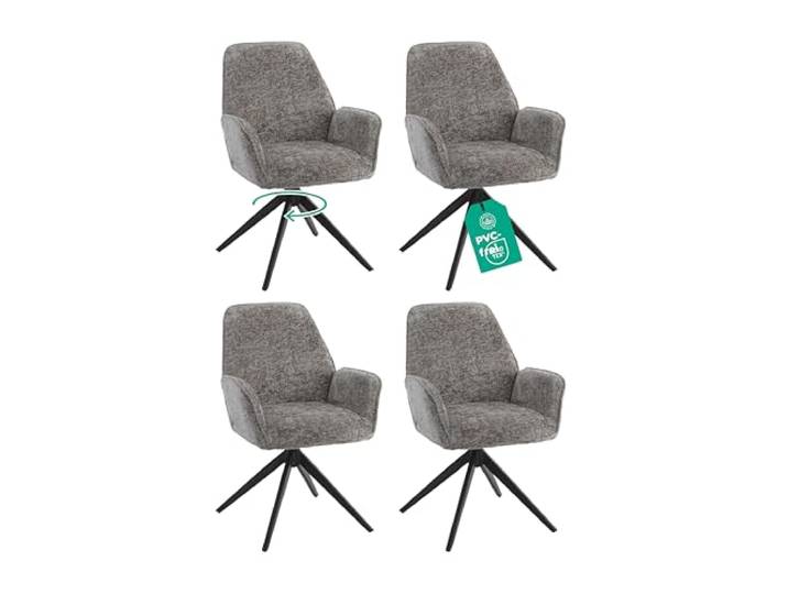 Linele® Esszimmerstühle 4er Set, Dunkelgrau 360° drehbar, Chenille-Stoff, Rückholfunktion mit Wellenfederung, PFC-frei & OEKO-TEX® zertifiziert, Einfache Montage