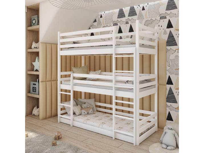 Lit superposé 3 niveaux 90x200 sommier inclus Florent Blanc