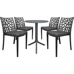 Sicignano Set aus 4 Matrix-Stühlen mit rundem Spritz-Tisch in Schwarz
