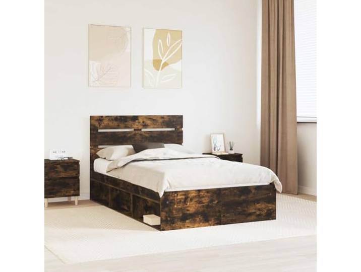 Massivholzkopfstütze Modernes Bettgestell Geräucherte Eiche 120 x 190 cm Bettrahmen Geräucherte Eiche 120x190 cm Massives Kiefernholz Bettgestell Mit Kopfteil Stabil Holzrahmen Lattenrost Für